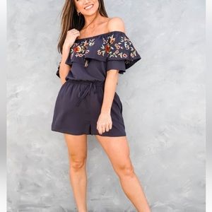 Off the shoulder embroidered romper